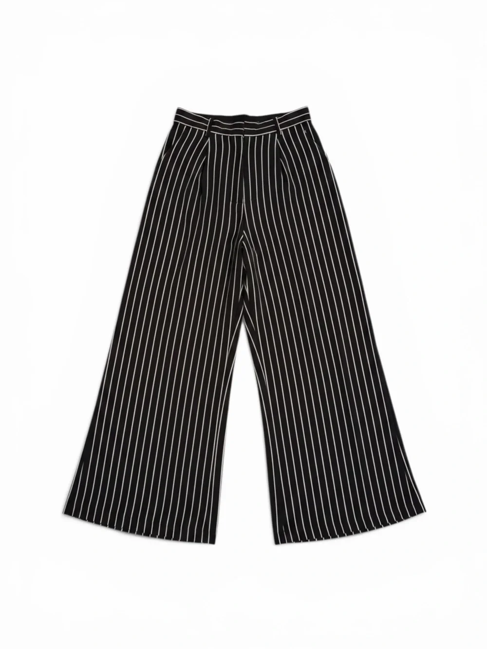 TRONJORI wide-leg pleated palazzo pants black with white stripe